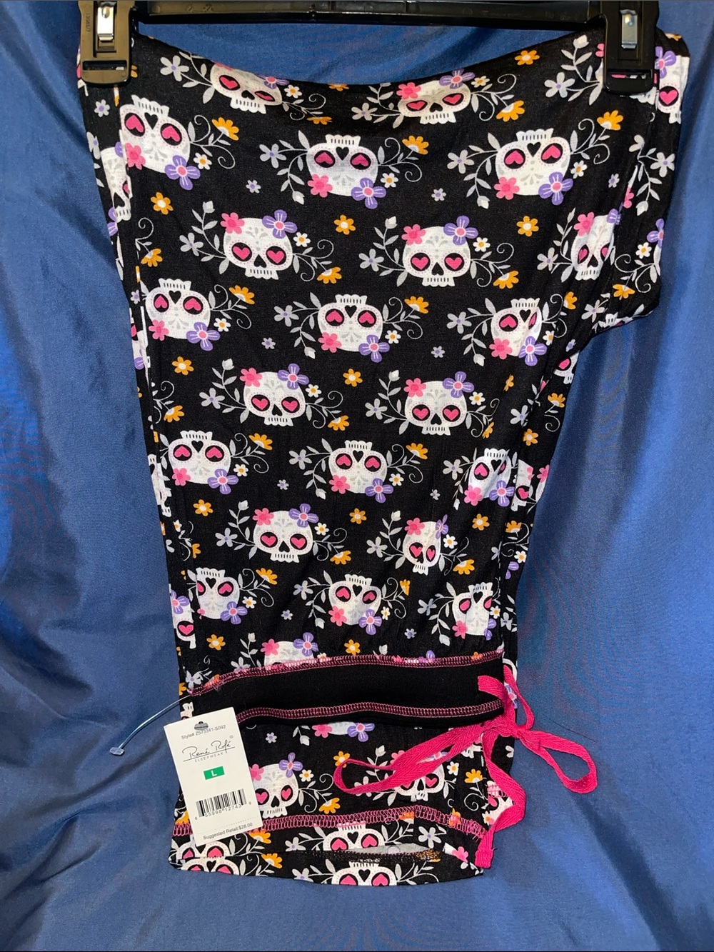Rene Rofe Black with Sugar Skull & Floral Print Pajama Pants